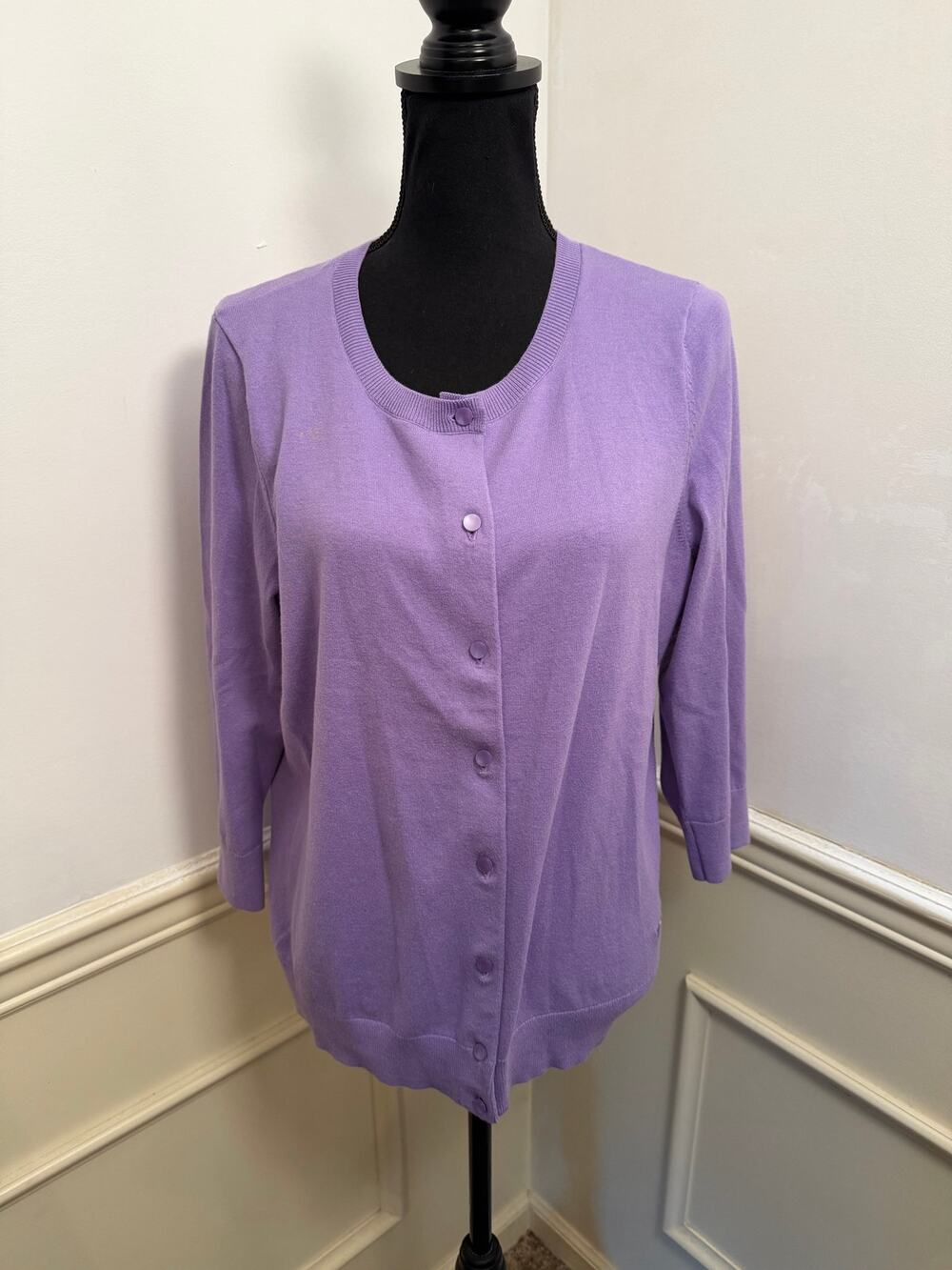 Talbots Pima Cotton Blend Charming Crewneck Cardigan Sweater Purple Lavender